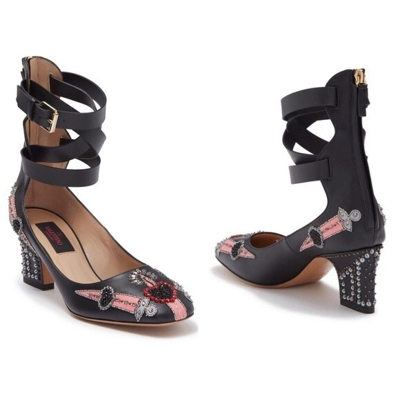Valentino Garavani Love Blade Embellished Ankle Strap 65mm Pumps, Black, size 7 - Picture 1 of 15